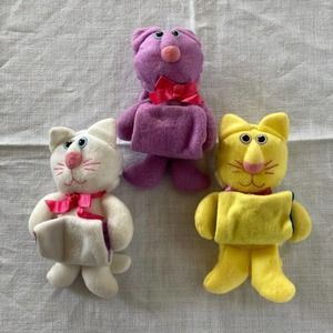 Vtg Lot 3 Pur Purr Tenders Plush Stuffed Toy Sock-ems 1987 Hallmark Burger King